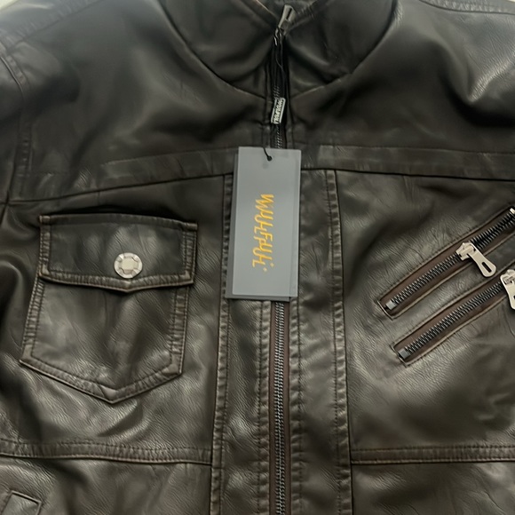 Brand New WULFUL Men's Vintage Stand Collar Leather Jacket Motorcycle PU Jacket - Picture 2 of 8